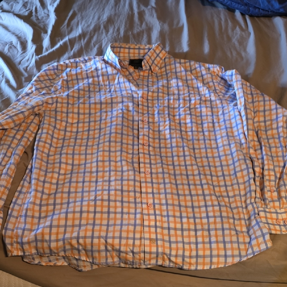 Casual Men's Checkered Shirt in Orange and Blue